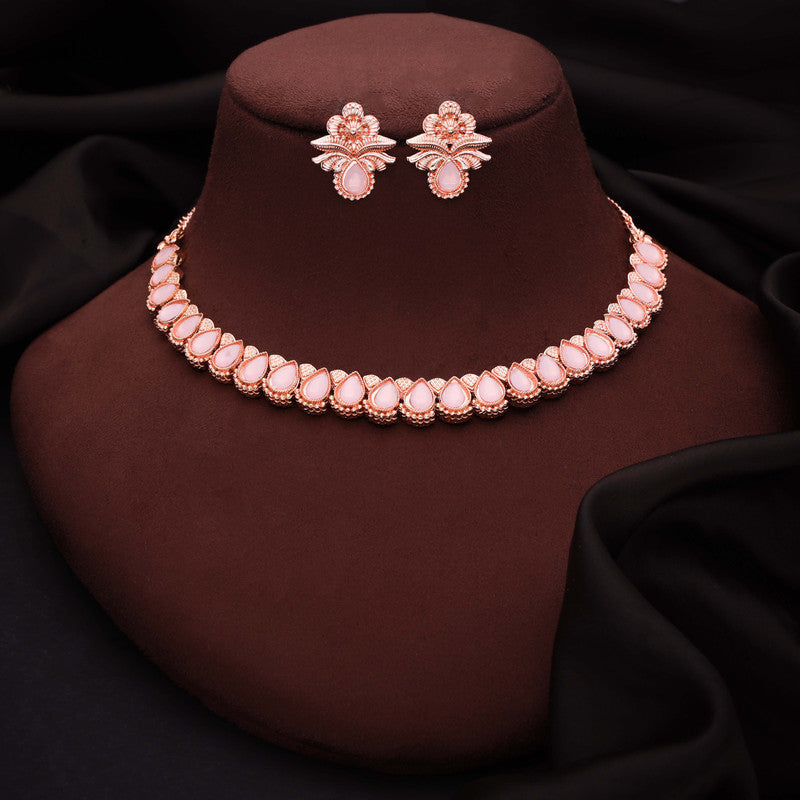 Tehzeeb Creationss Rose Gold Polish Baby Pink Colour Necklace With Pair Of Earrings