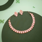 Tehzeeb Creationss Rose Gold Polish Baby Pink Colour Necklace With Pair Of Earrings