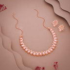 Tehzeeb Creationss Rose Gold Polish Baby Pink Colour Necklace With Pair Of Earrings