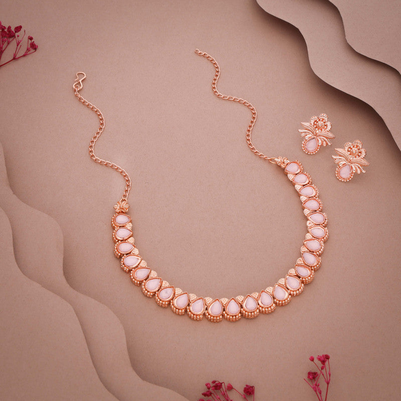 Tehzeeb Creationss Rose Gold Polish Baby Pink Colour Necklace With Pair Of Earrings