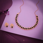 Tehzeeb Creationss Rose Gold Polish Black Colour Necklace With Pair Of Earrings