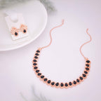Tehzeeb Creationss Rose Gold Polish Black Colour Necklace With Pair Of Earrings