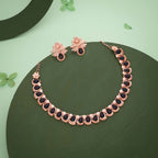 Tehzeeb Creationss Rose Gold Polish Black Colour Necklace With Pair Of Earrings