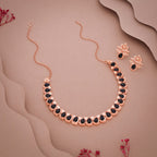 Tehzeeb Creationss Rose Gold Polish Black Colour Necklace With Pair Of Earrings