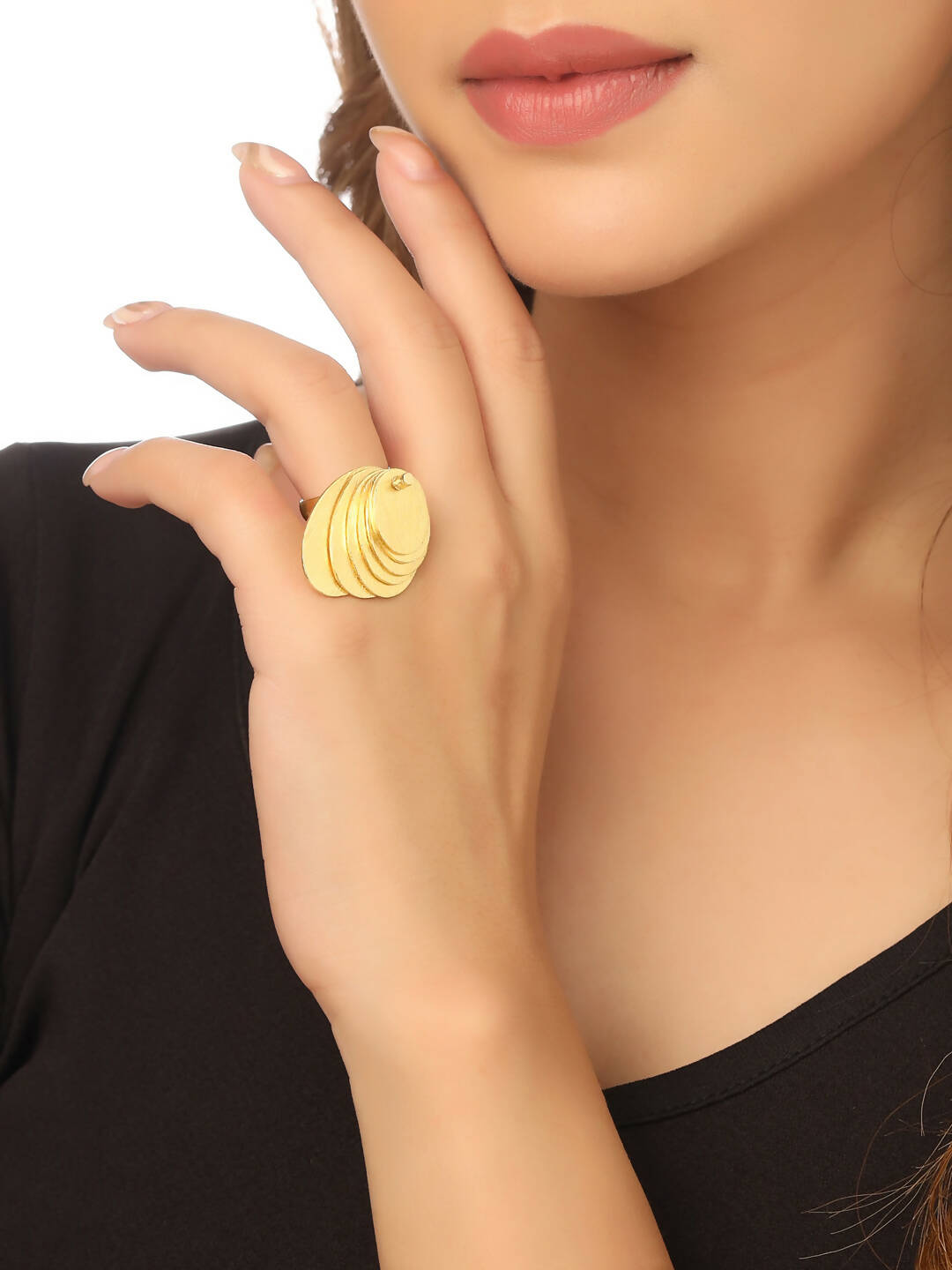 NVR Women's Western Gold-Polished Ajustable Finger Ring