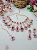 Jewel City Rose Gold-Plated Necklace Set with Earrings & Maang Tikka for Women – Sparkling Bridal Party Jewelry