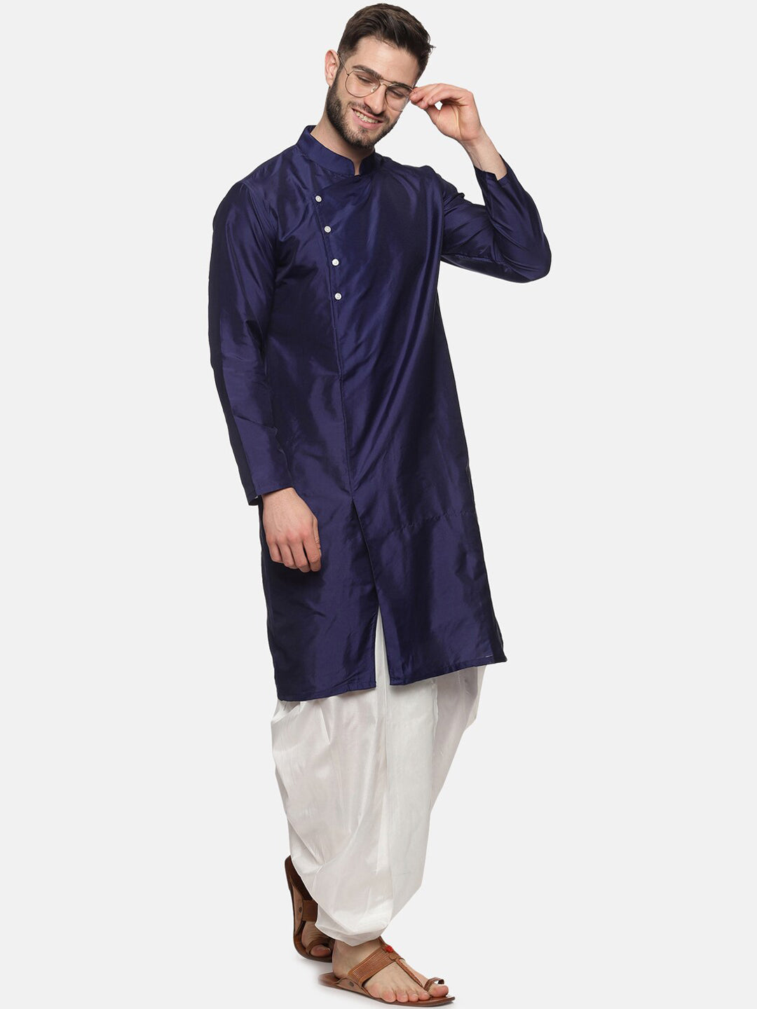 Sethukrishna Men Navy Blue Angrakha Kurta with Dhoti Pants - Distacart