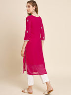 HERE&NOW Ethnic Motifs Embroidered Thread Work Georgette Kurta