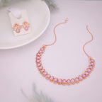 Tehzeeb Creationss Rose Gold Polish Lavender Colour Necklace With Pair Of Earrings
