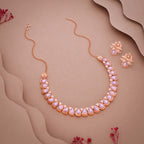 Tehzeeb Creationss Rose Gold Polish Lavender Colour Necklace With Pair Of Earrings