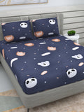 DREAM WEAVERZ Navy Blue & White Conversational Glazed Cotton 220 TC King Bedsheet with 2 Pillow Covers