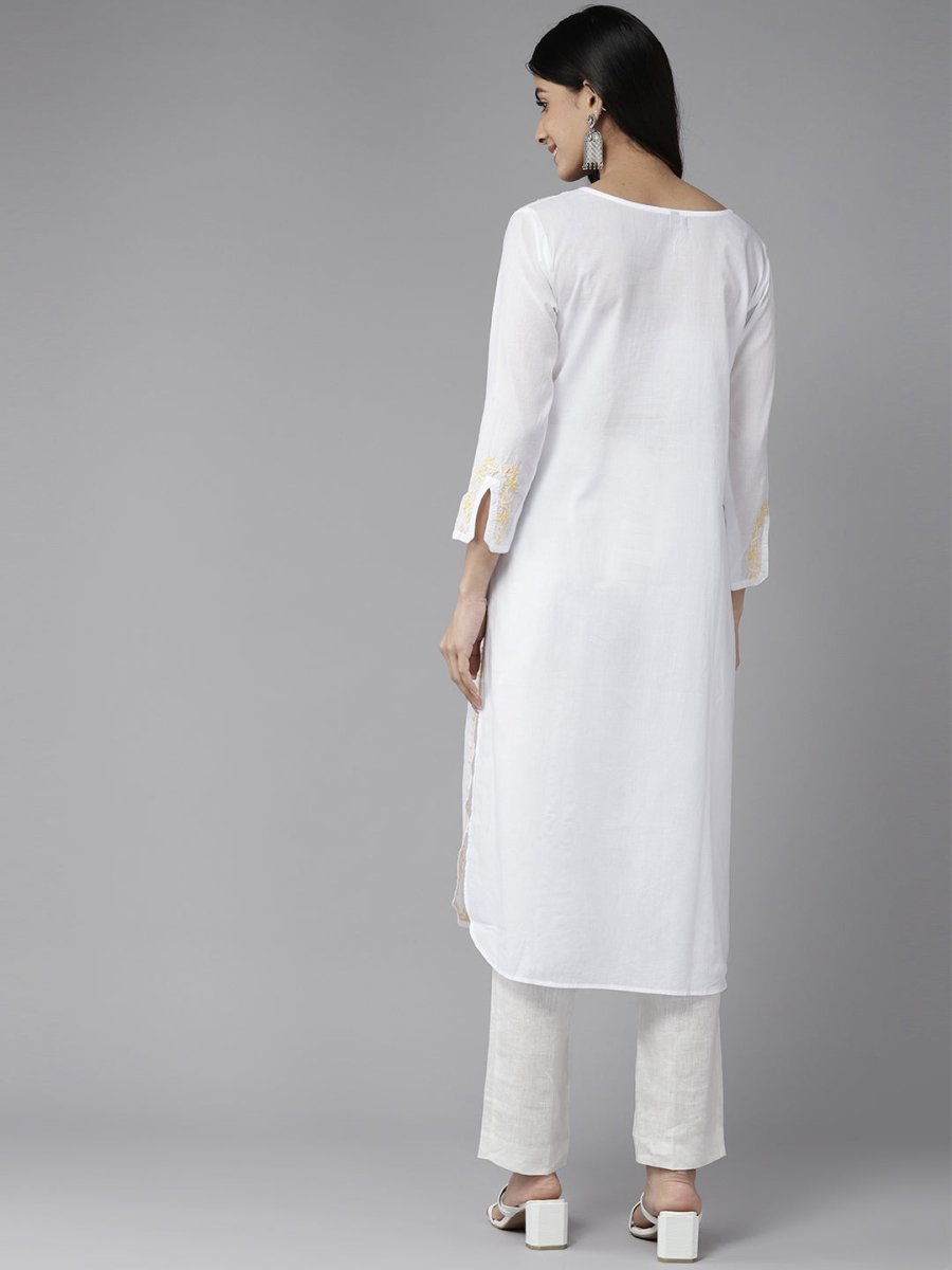 ADA Ethnic Motifs Chikankari Embroidered Cotton Kurta