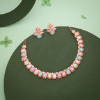 Tehzeeb Creationss Rose Gold Polish Multi Colour Necklace With Pair Of Earrings