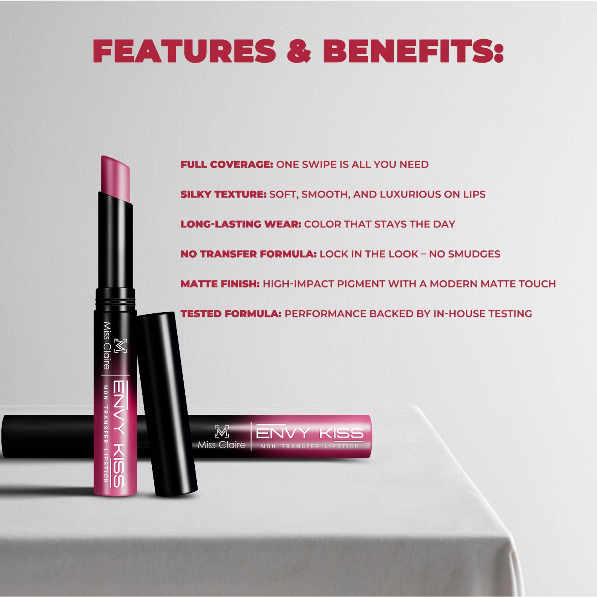 Miss Claire Envy Kiss Non Transfer Lipstick - 20 Flirt With Me