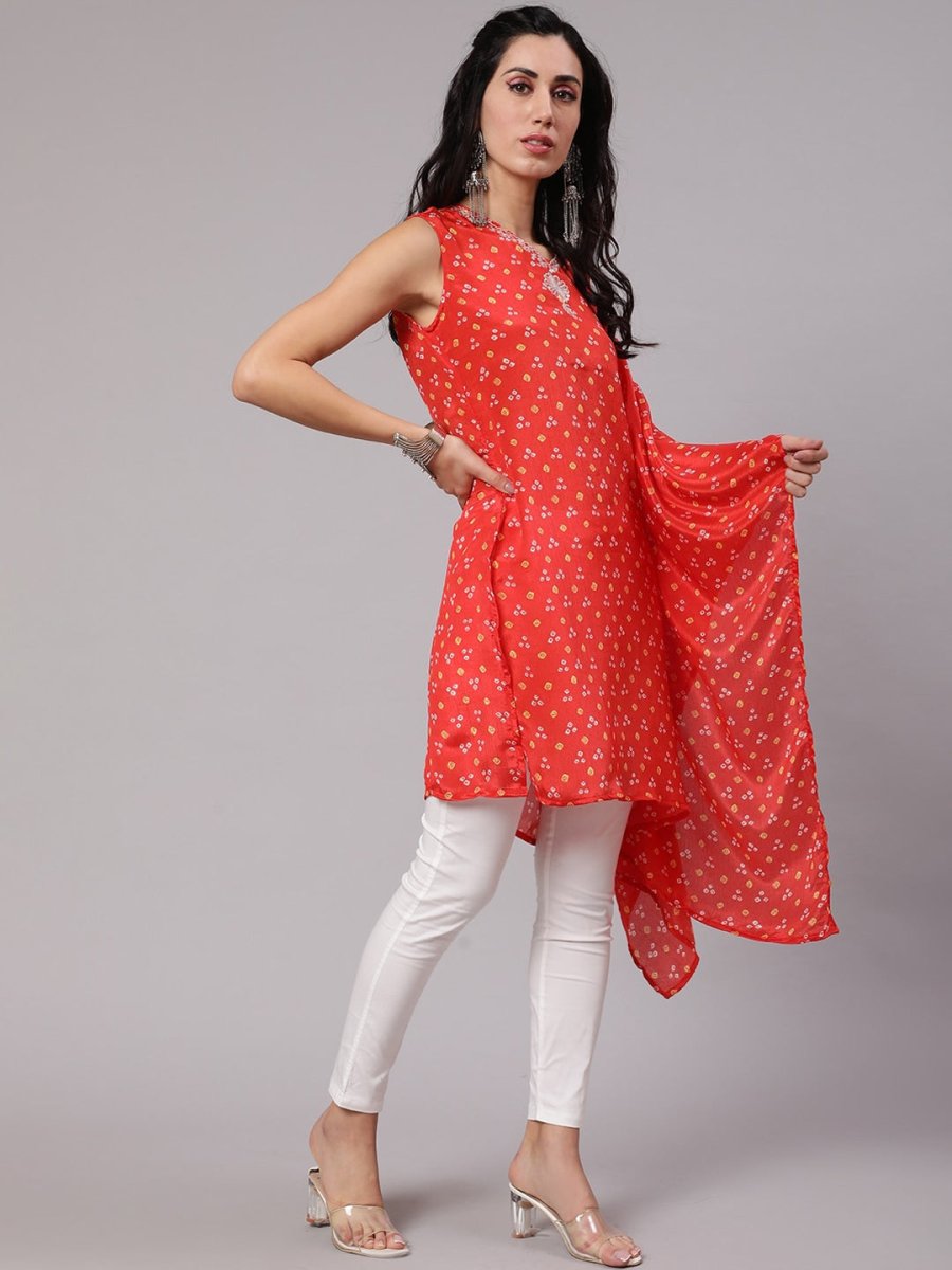 Aks Bandhani Printed Extended Sleeves Kaftan Kurta