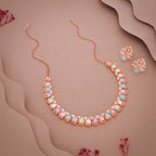 Tehzeeb Creationss Rose Gold Polish Multi Colour Necklace With Pair Of Earrings