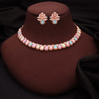 Tehzeeb Creationss Rose Gold Polish Multi Colour Necklace With Pair Of Earrings