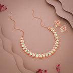 Tehzeeb Creationss Rose Gold Polish Sea Green Colour Necklace With Pair Of Earrings