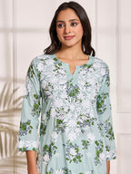 HOUSE OF KARI Floral Embroidered Chikankari Pure Cotton Kurta