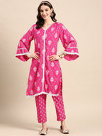 Sangria Ethnic Motifs Printed Pure Cotton Kurta with Palazzos