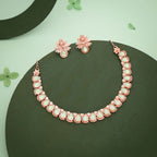 Tehzeeb Creationss Rose Gold Polish Sea Green Colour Necklace With Pair Of Earrings