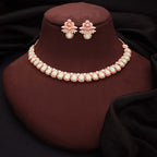 Tehzeeb Creationss Rose Gold Polish Sea Green Colour Necklace With Pair Of Earrings