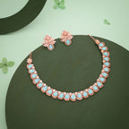 Tehzeeb Creationss Rose Gold Polish Sky Blue Colour Necklace With Pair Of Earrings