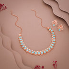 Tehzeeb Creationss Rose Gold Polish Sky Blue Colour Necklace With Pair Of Earrings