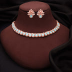 Tehzeeb Creationss Rose Gold Polish Sky Blue Colour Necklace With Pair Of Earrings