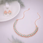 Tehzeeb Creationss Rose Gold Polish Sky Blue Colour Necklace With Pair Of Earrings