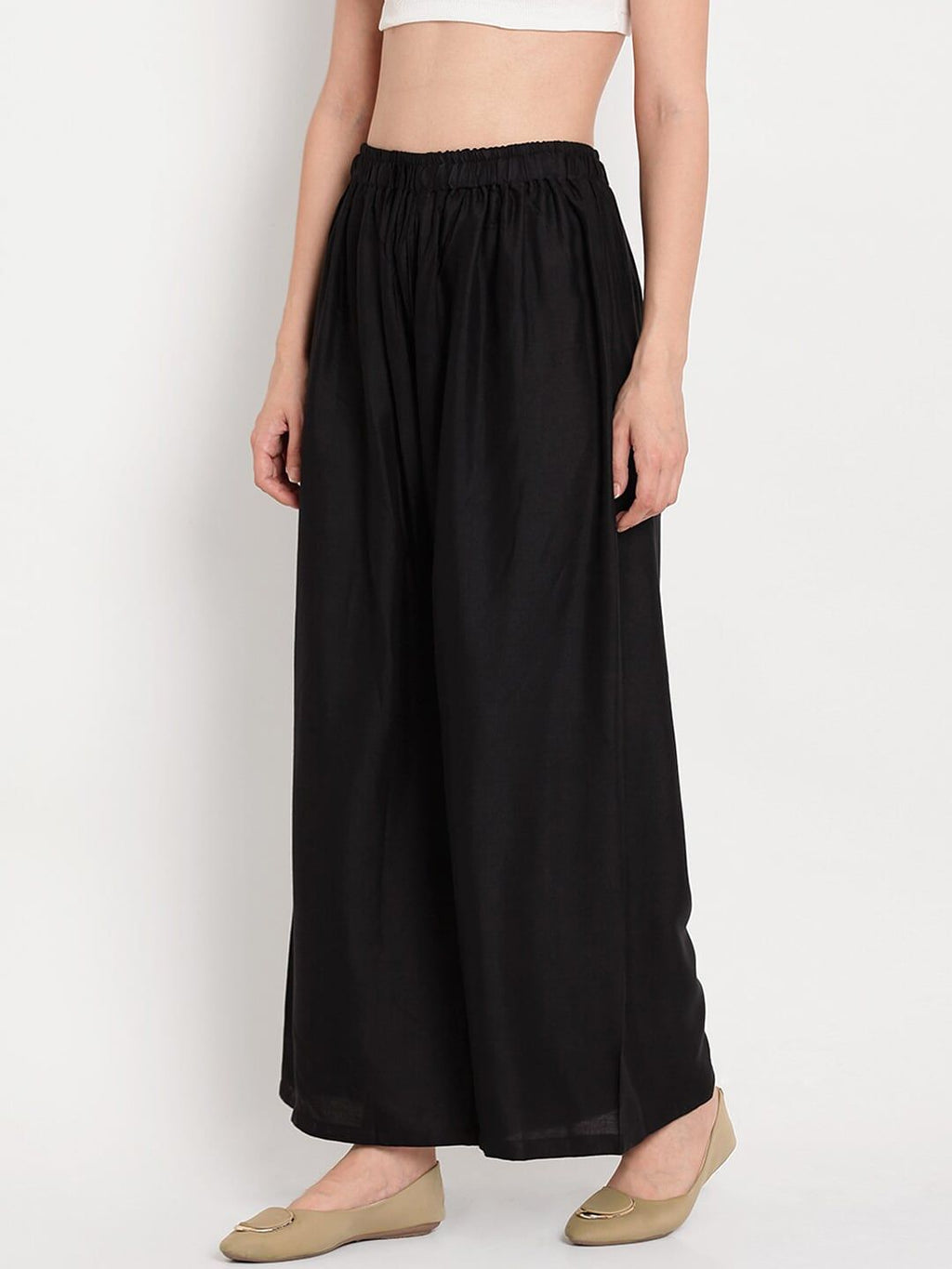 TAG 7 Women Black Solid Flared Palazzos