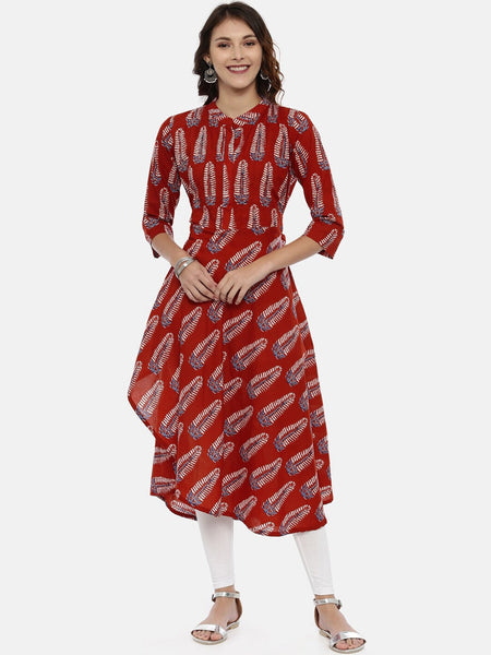 Souchii Maroon Printed A-Line Kurta