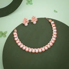 Tehzeeb Creationss Rose Gold Polish White Colour Necklace With Pair Of Earrings