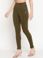 TAG 7 Women Olive Green Solid Ankle-Length Leggings