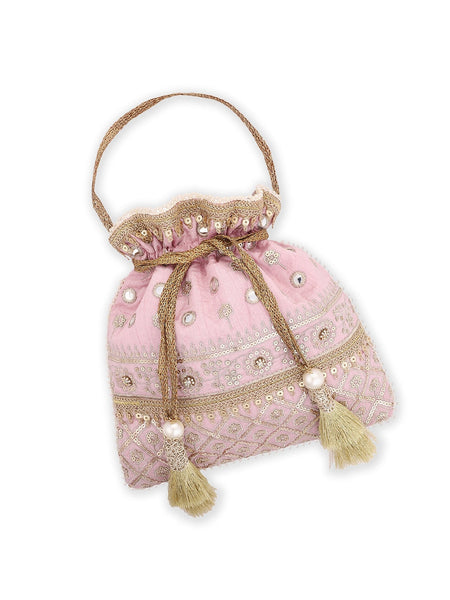 Masq Pink & Gold-Toned Embellished Potli Clutch