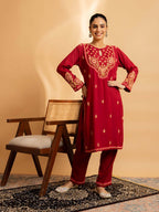 HOUSE OF KARI Floral Embroidered Chikankari Kurta With Palazzos