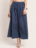 TAG 7 Women Navy Blue Ethnic Motifs Printed Flared Cotton Ethnic Palazzos