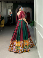 Vastranavya Navaratri Special Rayon with Printed Patch With Gota Patti And Paper Mirror Work And Cowrie (Kodi) Lace Touch Up Lehenga with Stitched Blouse - Maroon