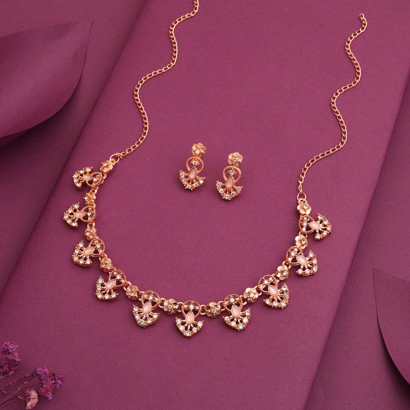 Tehzeeb Creations Gold-Polished Baby Pink Colour Necklace With Earrings