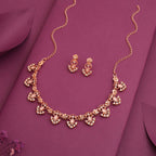 Tehzeeb Creations Gold-Polished Baby Pink Colour Necklace With Earrings