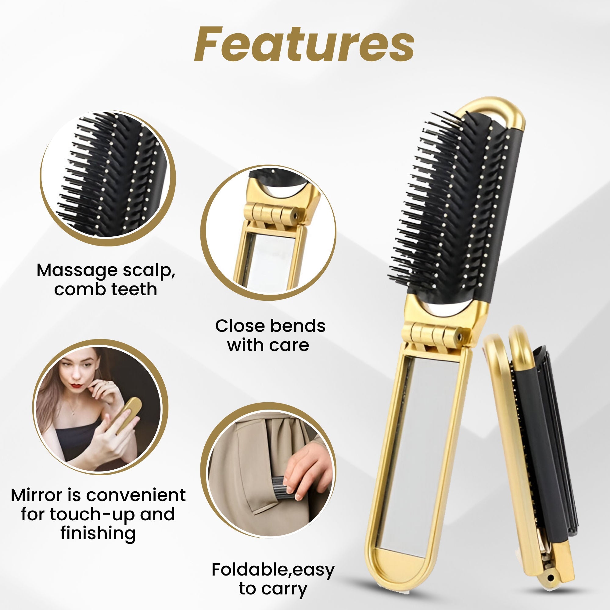 ZEYU Folding Hair Brush With Mirror