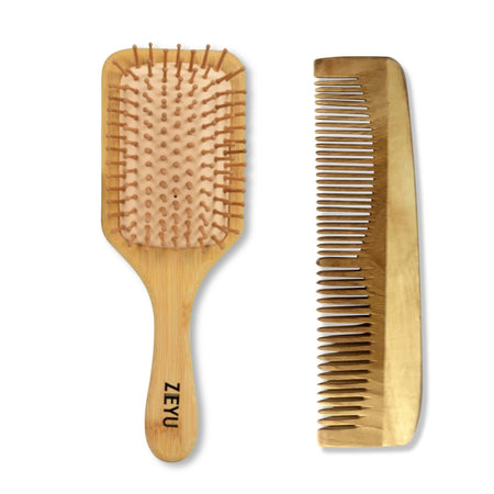 ZEYU Wooden Hair Brush And Wooden Comb With Bamboo Bristles