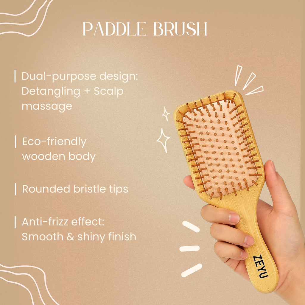 ZEYU Wooden Hair Brush And Wooden Comb With Bamboo Bristles