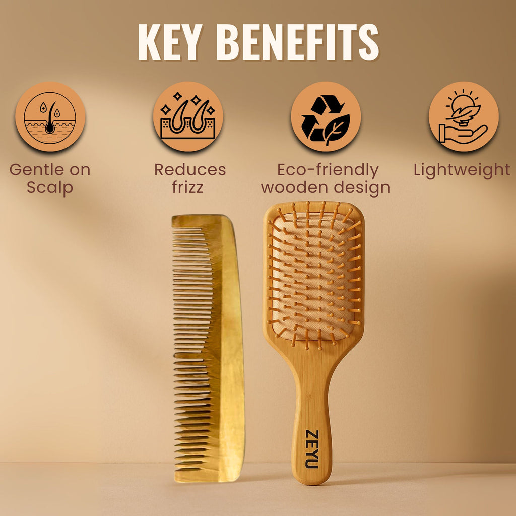 ZEYU Wooden Hair Brush And Wooden Comb With Bamboo Bristles