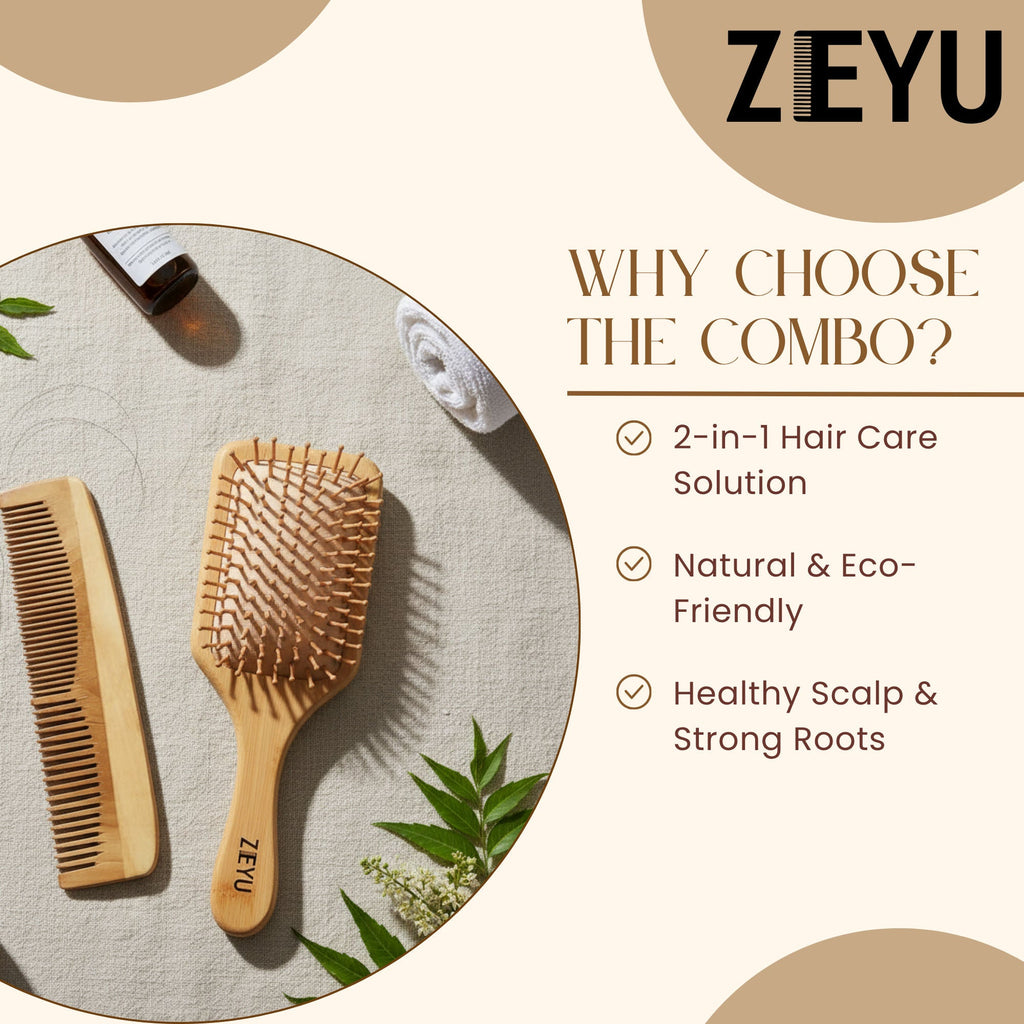 ZEYU Wooden Hair Brush And Wooden Comb With Bamboo Bristles