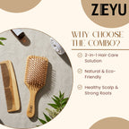 ZEYU Wooden Hair Brush And Wooden Comb With Bamboo Bristles