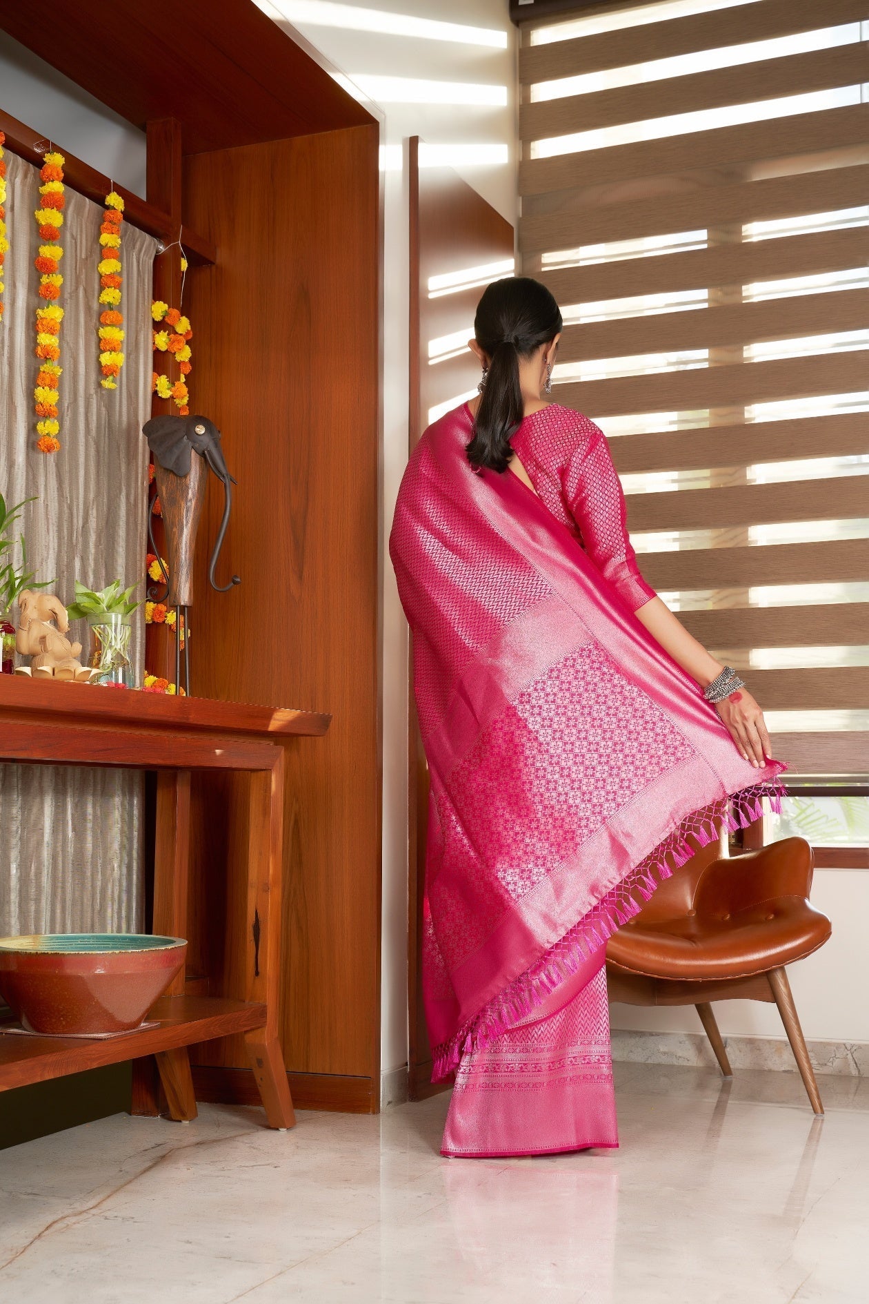 Vardha Candy Apple Red Silver Zari Kanjeevaram Silk Saree