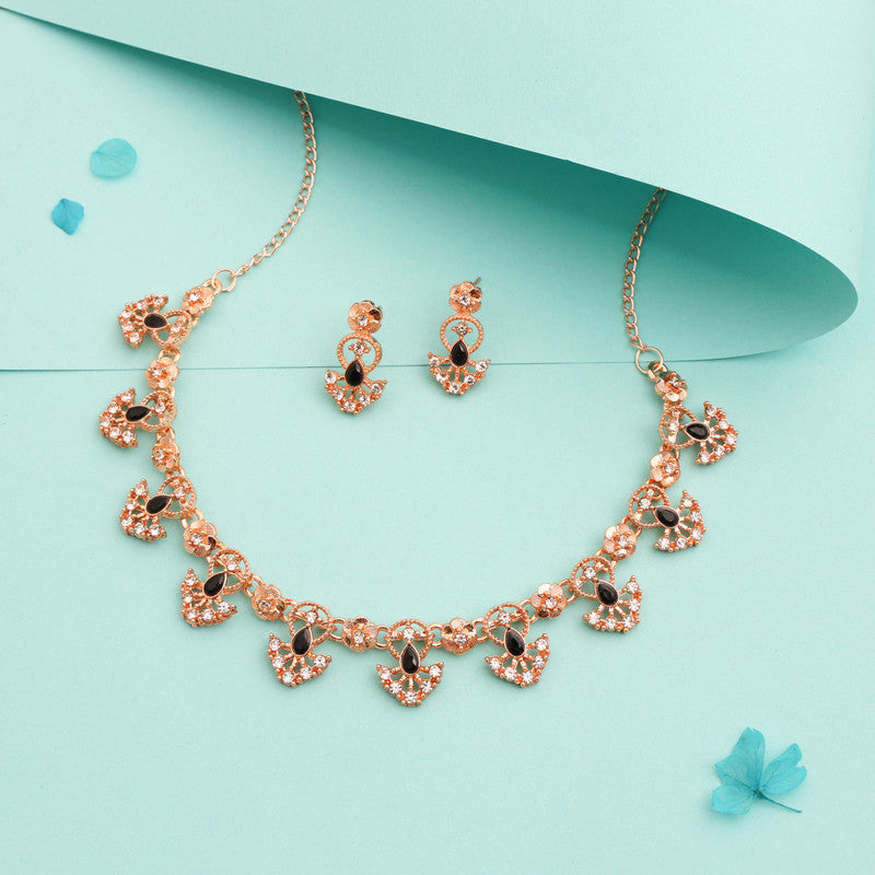 Tehzeeb Creations Gold-Polished Black Colour Necklace With Earrings