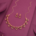 Tehzeeb Creations Gold-Polished Black Colour Necklace With Earrings