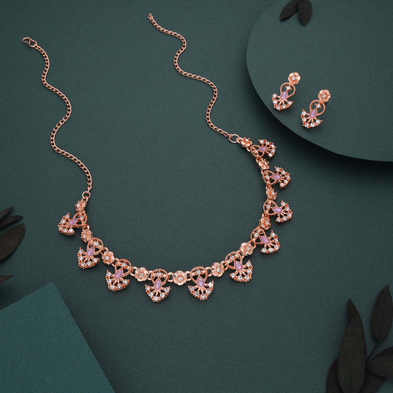 Tehzeeb Creations Gold-Polished Lavender Colour Necklace With Earrings